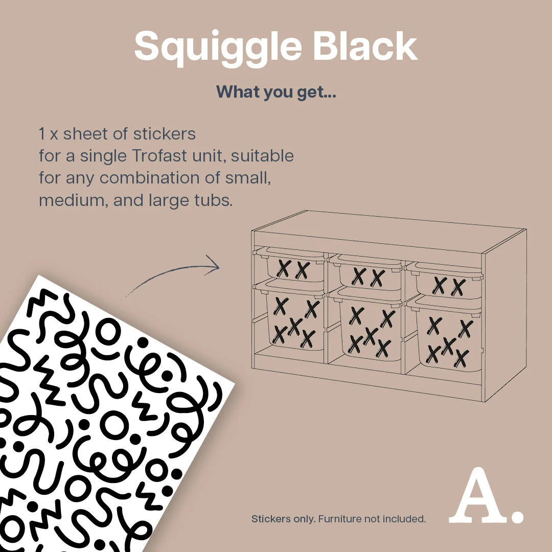 Squiggle Black - Storage Tub Decals - Organisational Tubs